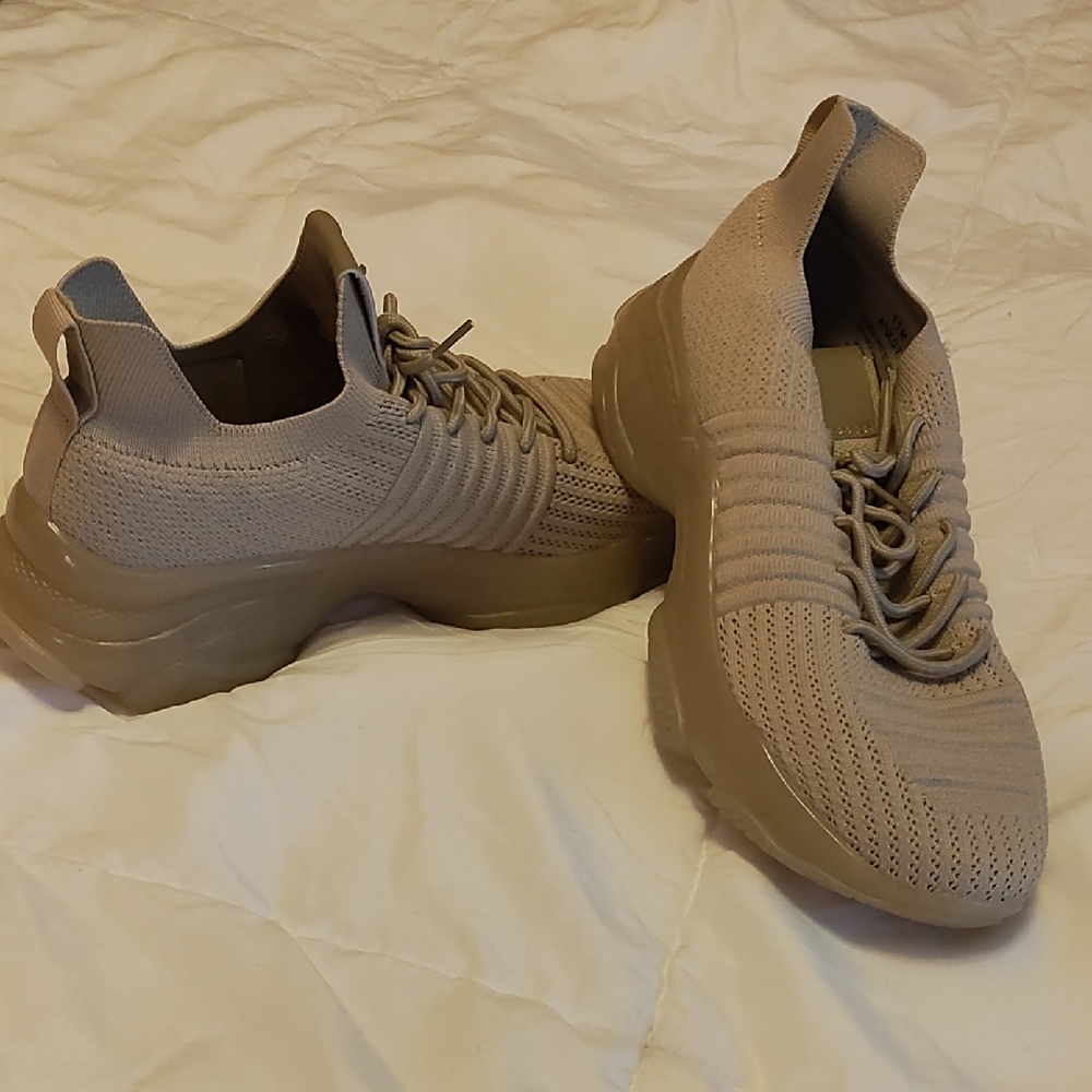 Tan Athletic Shoes with Chunky Silhouette and Knit Upper